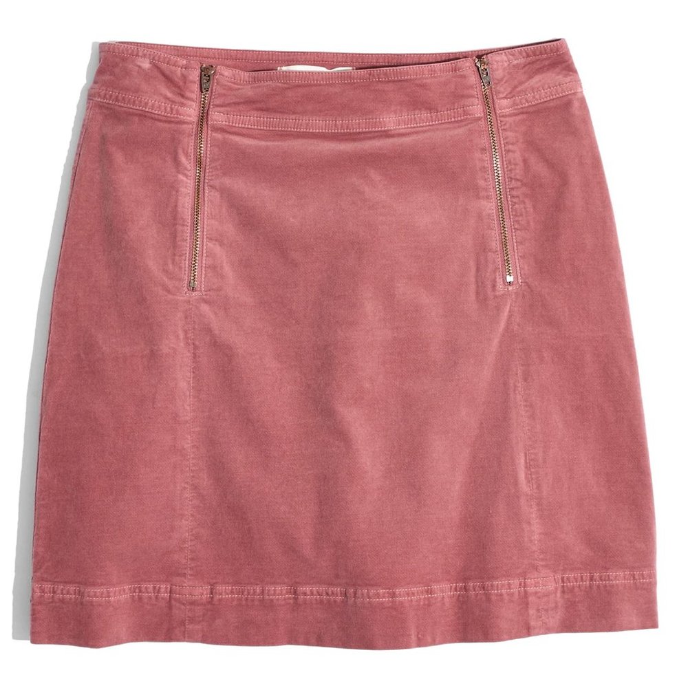 Madewell Velveteen Uptown Zip Skirt in Dusty Rose - Picture 2 of 4